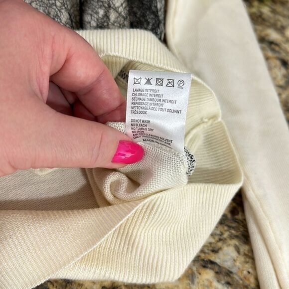 Carven Ivory Wool Long Sleeve Lace Overlay Crew Neck Sweater Size M - Picture 8 of 10